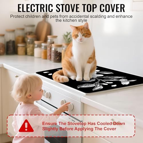 Stove Top Cover for Electric Stove,Glass Stove Top Cover, Heat Resistant Glass Cooktop Cover, Stovetop Protector, Kitchen Decor, Dish Drying Mats Cover for Ceramic Washer Top 28.5x20.5 inch - Image 3
