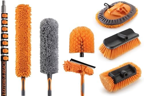 36 Foot High Reach Telescoping Duster Kit, Vinyl Siding Brushes & wall Duster with 5-30 ft Extension Pole // High Ceiling Cleaning and Window Washing kit // Exterior & Interior House Cleaning by EXTEND-A-REACH
