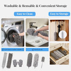 Microfiber Feather Duster Kit with Extension Pole, 7 PCS Washable Reusable Duster for Cleaning, 100'' Bendable Extendable Long Duster with Stainless Steel Pole for High Ceilings, Fans, Furniture & Car - Image 5