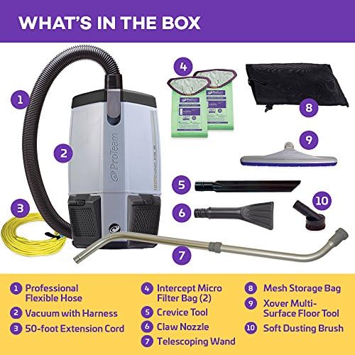 ProTeam Vacuum Backpack, ProVac FS 6 Commercial Backpack Vacuum Cleaner with HEPA Media Filtration and Small Business Kit, 6 Quart, Corded - Image 3