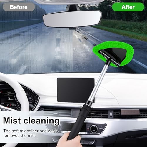 JUSTTOP Windshield Cleaner Tool, Car Interior and Exterior Window Cleaning Kit with Extendable Handle & 4 Reusable Microfiber Pads, Auto Glass Wiper Brush Kit for Car & Home Windows (Green) - Image 6