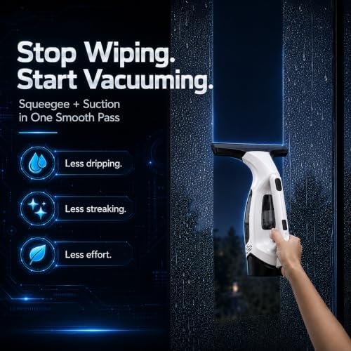 Window Vacuum Squeegee with Long Handle, Cordless Window Vacuum Cleaner, Electric Window Cleaner and Shower Glass Cleaner for Mirrors, High Windows, Tiles, Car Windows, 3000Pa, Type-C(Black) - Image 6