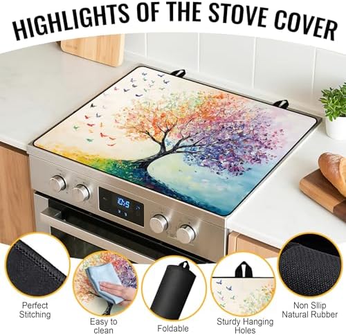 NYZE Colorful Tree Stove Top Cover for Electric Stove 28x20 Inch Silicone Stovetop Protector Cover, Scratch-Resistant Decorative Kitchen Mat for Electric/Glass Stove Top - Image 2