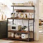 SUPERJARE Bakers Rack with Power Outlets, Microwave Stand, 39.4 X 14.3 Inch Larger Desktop, Kitchen Storage Rack with Adjustable Middle Shelf, 6 S-Shaped Hooks, Coffee Bar Stand, Rustic Brown - Image 2