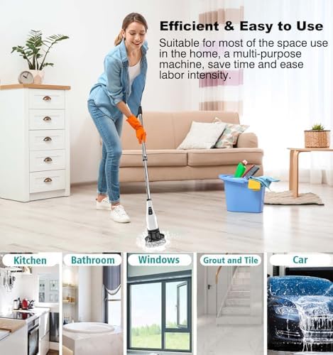 MGLSDeet Electric Spin Scrubber Scrub Brush, Rechargeable Cleaning Brush with 8 in 1 Replaceable Brush Heads, Cordless Power Spin Scrubber 90Mins for Bathroom Shower Bathtub Glass Car - Image 2