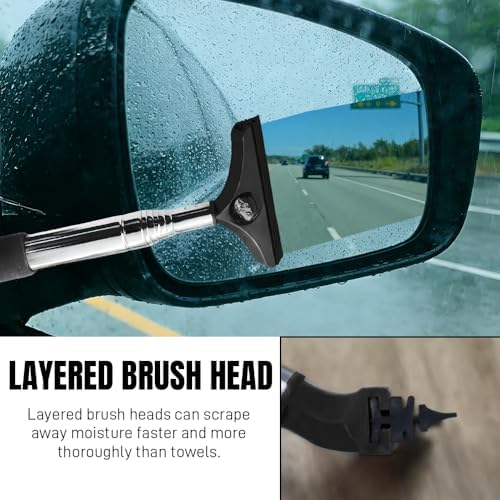 Side Mirror Squeegee, Window Cleaner Tool, Retractable Car Side Mirror Squeegee with Telescopic Long Handle, Car Mini Portable Window Cleaner Tool for Rainy Weather (Car/Black) - Image 6