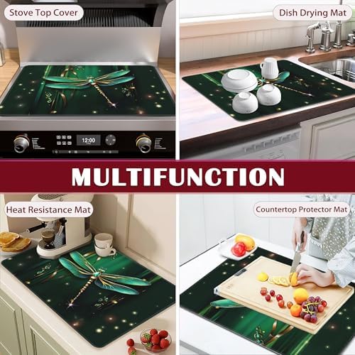 Green Jewel Dragonfly Stove Top Cover,Glass Cooktop Heat Resistant Ceramic Stove Top Covers Mat Prevents Scratching Stoves/Counter/Washer Protector,28x20 in - Image 7