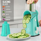 Rotary Cheese Grater Manual Hand Crank 5 Blade Shredder, Teal - Image 5