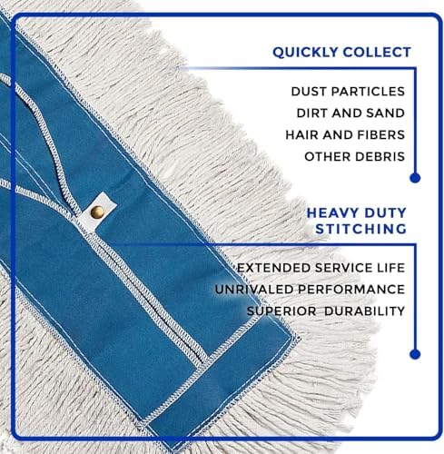 Nine Forty 60" Premium Cotton Dust Mop Kit - Heavy Duty Mop Head with Wood Handle for Industrial, Commercial, and Residential Cleaning - Dry Floor Duster for Hardwood Surfaces - White - Image 4