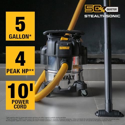 DEWALT 5 Gal 4 HP STEALTHSONIC Shop Vacuum Wet and Dry DXV05S-QTB - Image 2