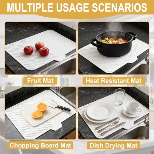 Silicone Dish Drying Mat for Kitchen Counter, 23" x 17" White-1pcs - Image 5