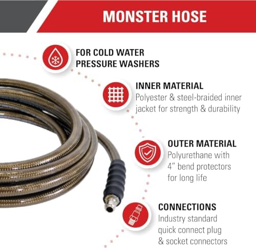 Simpson 50ft, 3/8" 4500 PSI Monster Cold Water Pressure Washer Hose, 41028 - Image 2