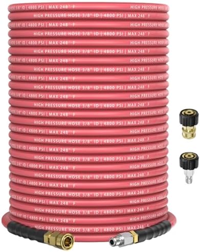 3/8" 4800PSI Pressure Washer Hose 150FT with 360° Swivel Quick Connect, Flexible & Kink Resistant Steel Wire Braided & Durable for Hot/Cold Water, High Power Washer Hose With M22 14mm Adapter by Unknown