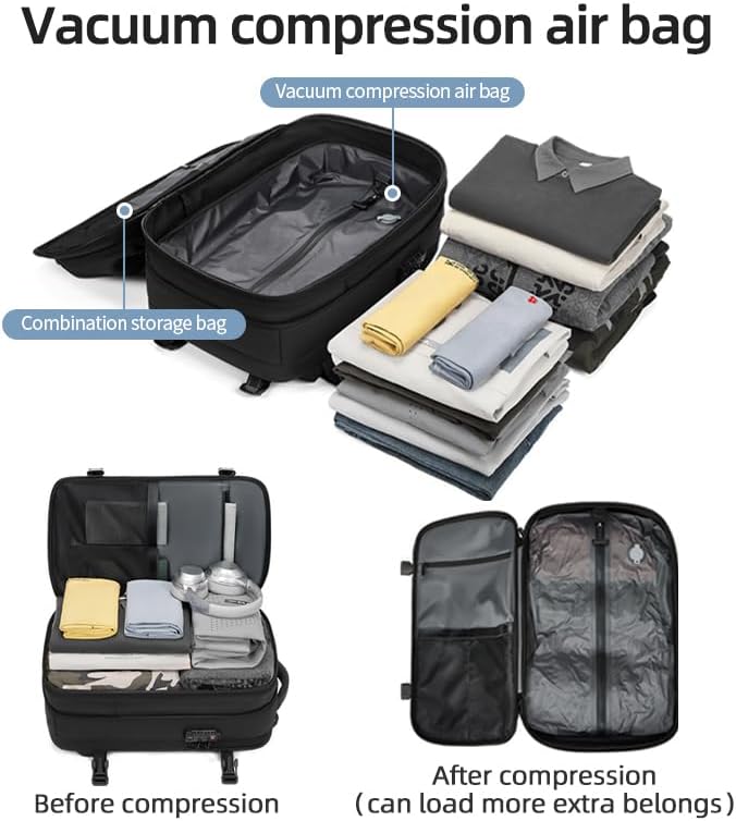 Men Travel Backpack vacuum compression Laptop Backpack Large Capacity Backpack 17 inch Extended Hiking Business backpack (black) - Image 4