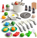 35Pcs Kids Kitchen Toy Accessories, Toddler Pretend Cooking Playset with Play Pots, Pans, Utensils, Cookware, Play Food Set, Toy Vegetables, Learning Gift for Girls & Boys (White) by JOKERKING