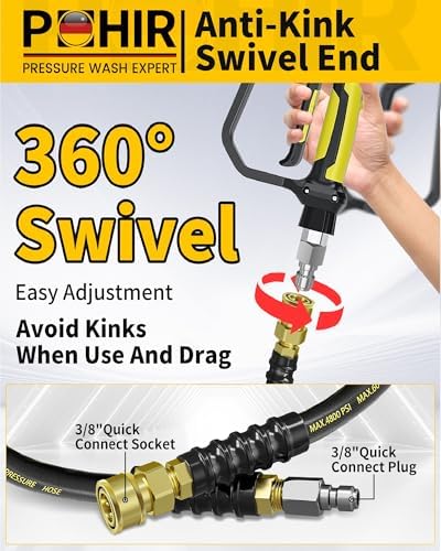 POHIR Pressure Washer Hose 3/8" ID, 50FT 4800PSI Commercial Grade - Image 4