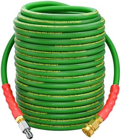 Pressure Washer Hose 200ft 4800PSI Non Marking 3/8’’ ID 4-Layer Structure by POHIR