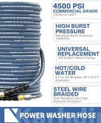 Pressure Washer Hose 150FT 3/8" Steel Wire Braided Swivel Quick Connector - Image 2