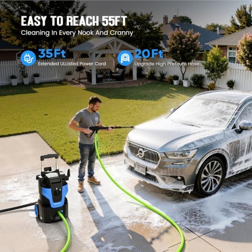 5000PSI Heavy Duty Pressure Washer, 3-Speed Adjustable Power Washer with 2-Stage Pull Rod, 4 Nozzles, 35FT GFCI Cord & 500ml Soap Bottle for Car, Home & Outdoor Cleaning,Blue - Image 2