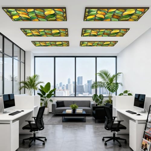 6 Pcs Fluorescent Light Covers for Ceiling Lights Stained glass seamless texture leaf for window colored glass 3d Magnetic Decorative Shade Filters 4x2 ft for Classroom Office Hospital Decor - Image 6