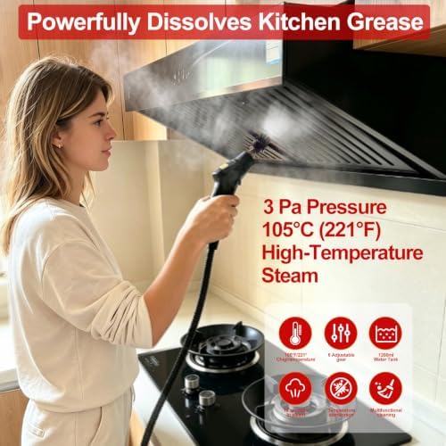 Steam Cleaner, Portable Pressurized Steamer for Cleaning with 14pcs Accessories, 6-Level Adjustable and 15s Heat-Up, Handheld Steam Cleaner for Home, Tile, Dirt, Grout, Grease, Car Detailing(Red) - Image 3