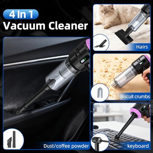 Sycoodeal Handheld Car Vacuum Cleaner, 25000PA Strong Cyclonic Suction Portable Mini Vacuum Cordless with Digital Display Lightweight Handheld for Pet Hair, Car, Home, Office, Kitchen(Purple) - Image 4