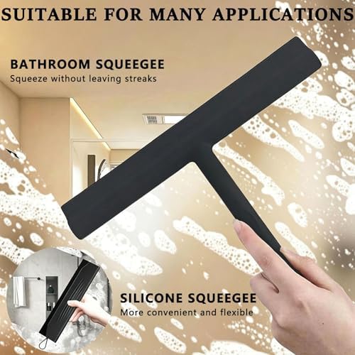 2PACK Shower Squeegee for Glass Doors All-One-Piece Silicone with Hook - Image 2