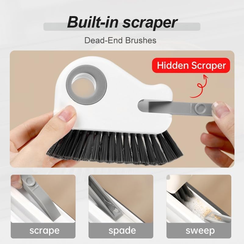 2 in 1 Groove Cleaning Brush, 2025 New Window Track Cleaning Tools, Multifunctional Bristle Crevice Brush with Hidden Scraper for Sliding Door Track Window Seal (Gray 1pc) - Image 4
