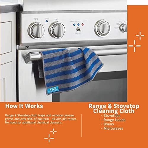 E-Cloth Range & Stovetop Cleaning Cloth, Reusable Premium Microfiber Cleaning Cloth, Ideal Oven & Glass Stove Top Cleaner, 100 Wash Guarantee, Blue & Gray, 1 Pack - Image 2