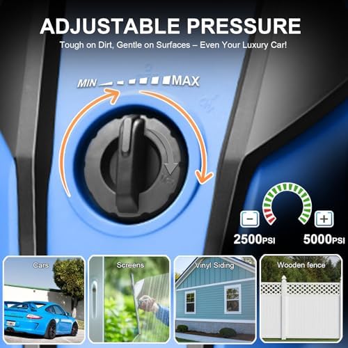 5000 PSI Adjustable Electric Pressure Washer, 2026 New Power Washer Pressure Adjustable (2500PSI-5000PSI) with 23ft Hose, 4 Nozzle and Detergent Tank for Cars, GFCI Protection, Upgraded Blue - Image 2
