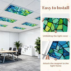 6 Pcs Fluorescent Light Covers for Ceiling Lights abstract stained glass mosaic blue green Magnetic Decorative Shade Filters 4x2 ft for Classroom Office Hospital Decor - Image 7