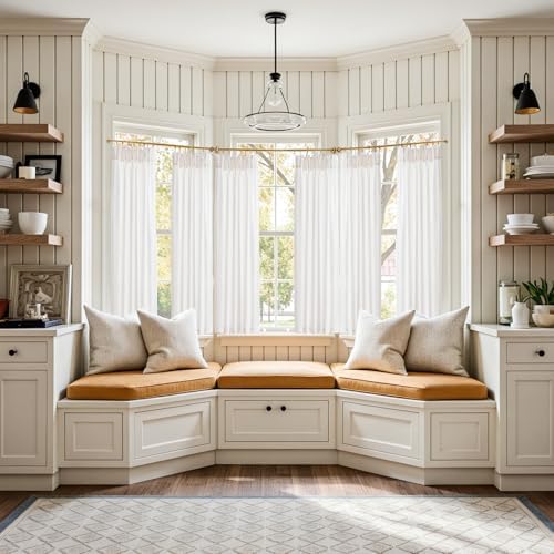 jinchan Linen Pinch Pleated Back Tab Tier Curtains, 38x54, White - Image 4