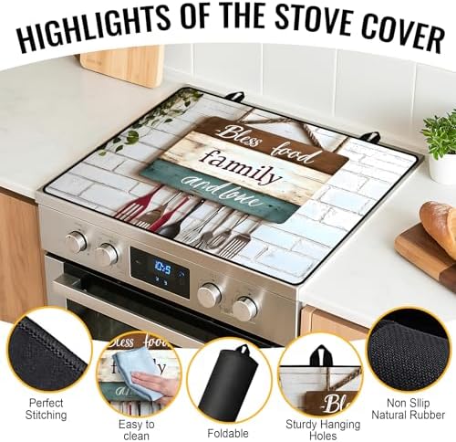 Stove Top Cover for Electric Stove,Glass Stove Top Cover, Heat Resistant Glass Cooktop Cover, Stovetop Protector, Kitchen Decor, Dish Drying Mats Cover for Ceramic Washer Top 28.5x20.5 inch - Image 3