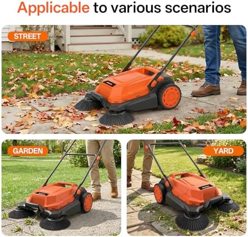 MAXLANDER 26-Inch Walk-Behind Floor Sweeper, Manual Push Cleaner with 6.3-Gallon Dust Container, Adjustable Folding Handle for Garage, Patio, Sidewalk & Yard - Image 6