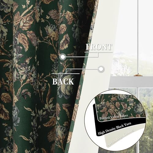 StangH Vintage 100% Blackout Green Floral Curtains 108 Inch 2 Panels - Image 4