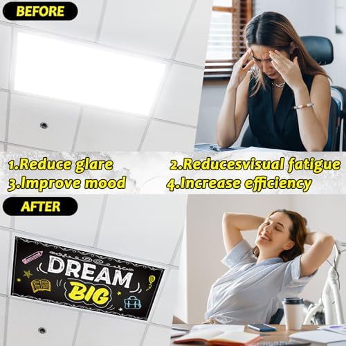 8Pcs Inspirational Fluorescent Light Covers for Classroom Ceiling Light 4x2Ft Motivational Word Magnetic Lights Cover Filter Easy Install for Back to School Office Hospital Ceiling Supply (Blackboard) - Image 4