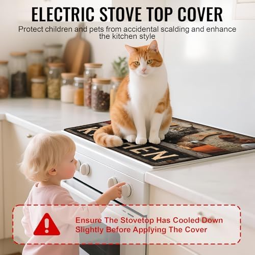 NYZE Stove Top Cover for Electric/Glass Stove, Flat Top Cooktop Protector, Electric Cooktop Cover, Extra Counter Space for Kitchen (KITCHEN Cat) - Image 4