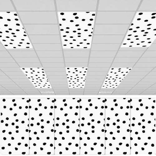 6Pcs Classroom Fluorescent Magnetic Light Covers,2x4 FT Black Polka Dot by Hallswl