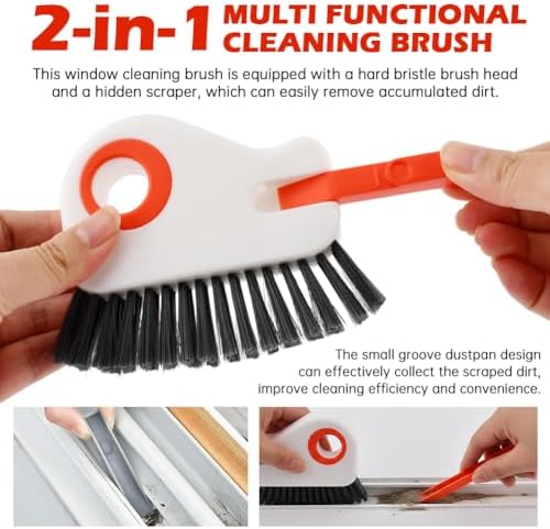 Groove Cleaning Brush 2 in 1 Grout Cleaner Tool Grip Brush, Multifunction Window Track Cleaner with Hard Bristle and Hidden Scraper Cleaning Brush for Sliding Door Track, Window(Color:4 pcs) - Image 4