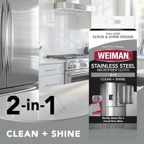 Weiman Microfiber Cloth for Stainless Steel, Safely Traps and Removes Dirt, Oil and Grime to Protect from Scratches 13.8" x 13.8" (Pack of 4) - Image 2