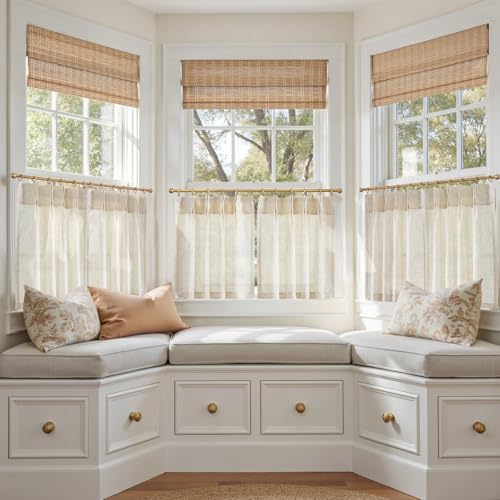 jinchan Linen Pinch Pleated Back Tab Tier Curtains, 26x20, Natural - Image 2