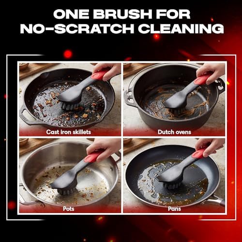 Cast Iron Scrub Brush with Heavy Duty Scraper - Nylon Bristles Dish Scrubber for Pans, Skillets and Woks – Kitchen Cleaner Removes Grime, Grease, Food Build Up - 90058 by Chef Master - Image 4