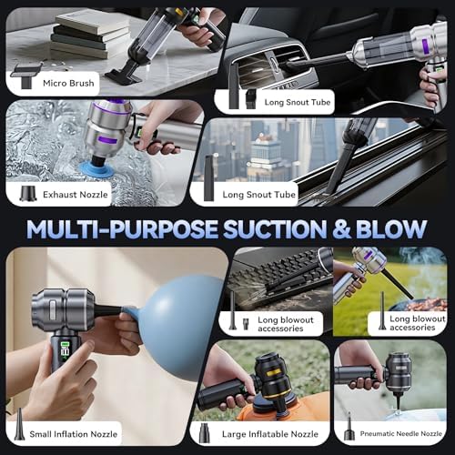 Car Vacuum Cleaner High Power 20000Pa – Cordless Handheld Mini Vacuum & Air Duster for Car & Desk, Home, Office & Camping, Ideal Gift for Men & Women, 6000mAh Battery (Fast Charging Edition - Black) - Image 2
