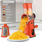 Rotary Cheese Grater Manual Hand Crank 5 Blade Shredder, Orange & Black - Image 3