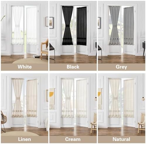 Natural Linen Door Curtains French Glass Front Door Window 2 Panels - Image 3