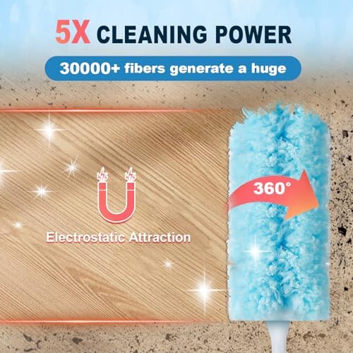 100Pcs Duster Refill Compatible with Swiffer Hand Duster +4FT Extended Handle +1 Handle, 360° Heavy Duty Duster Refills Kit for Cleaning, Office, Ceiling Fan, Baseboard & Blind - Image 2