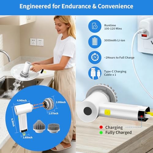 3000mAh Cordless Electric Spin Scrubber for Kitchen Bathroom Car - Image 7