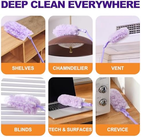 JOYMOOP Scented Telescopic Duster kit, 3FT Extendable Handle (Purple) + 24 Purple Refills for Swiffer Feather Duster,Easy Cleaning for Ceilings, Ceiling Fans, Blinds, Vents & Shelves - Image 6