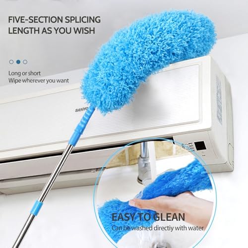 Ceiling Fan Cleaner Duster Reusable Microfiber Removable Duster with Extension Pole Adjusts 12 to 71 Inch for Cleaning Walls Bookshelves Furniture Door Window Top (Blue) - Image 4