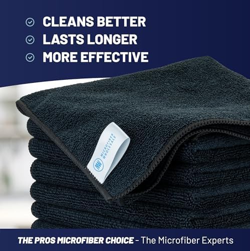 Microfiber Wholesale Cleaning Cloths (48 Pack) | Size 12" x 12"| All Purpose Microfiber Towels - Clean, Dust, Polish, Scrub, Absorbent (Black) - Image 2